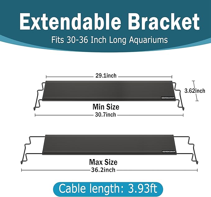 24/7 Mode LED Aquarium Light for 30-36 Inch Plant & Fish Tank, IP68 Full Spectrum Light, Sunrise-Daylight-Moonlight, White Red Green Blue Pink LEDs with Extendable Brackets for Freshwater