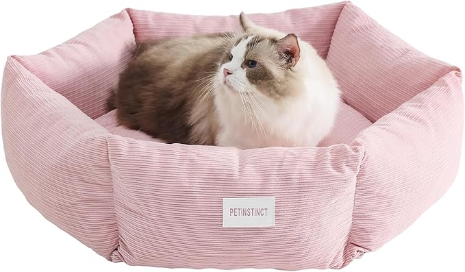 Large Cat Bed, Washable Orthopedic Cat Beds for Indoor Cats, Soft Donut Calming Dog Bed for Small Medium Dogs with Anti Slip Bottom, Cute Kitten Bed, 29.5x29.5x7.9 in, Pink