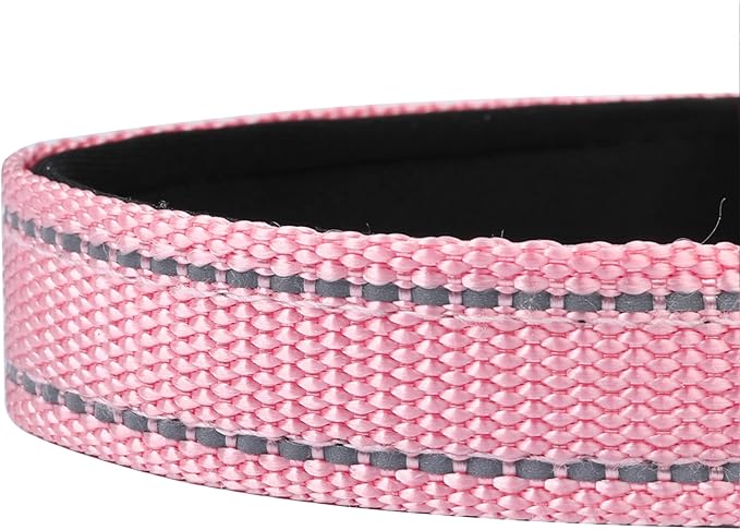 Reflective Dog Collar, Adjustable Soft Neoprene Padded Nylon Pet Collars with Buckle for Extra Large Dogs, Light Pink,XL