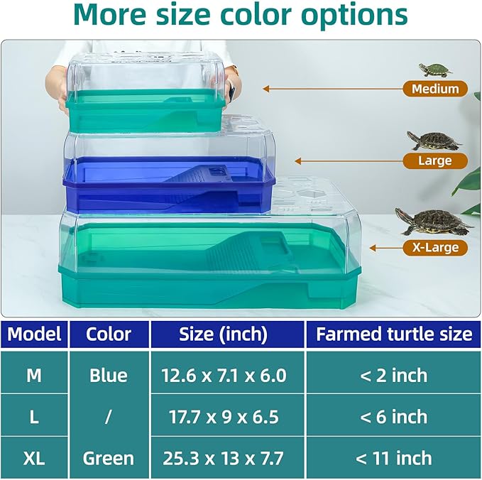Turtle cage Tortoise Terrarium with Pump＆Filter with Shower Function Easy to Change Water and Clean Water for Turtle Horned Frog Hermit Crab (Blue, Medium)
