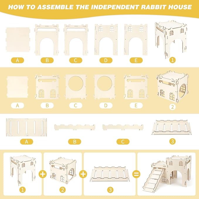 BWOGUE Extra Large Wooden Bunny Castle Hideout Split Balcony for Indoor Bunnies, Multistory Climbing Tower Hideout with Stairs, Ventilated Sturdy House for Rabbits Guinea Pigs and Chinchillas