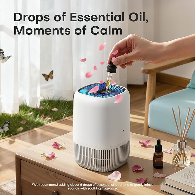 Air Purifiers for Home with H13 Quiet HEPA Filter Up to 1076 Ft² for Pet Hair, Odors, Pollen, Smoke, Compact Air Cleaner with 3 Speeds, Timer, Aroma Quiet 360°Intake Filter, White
