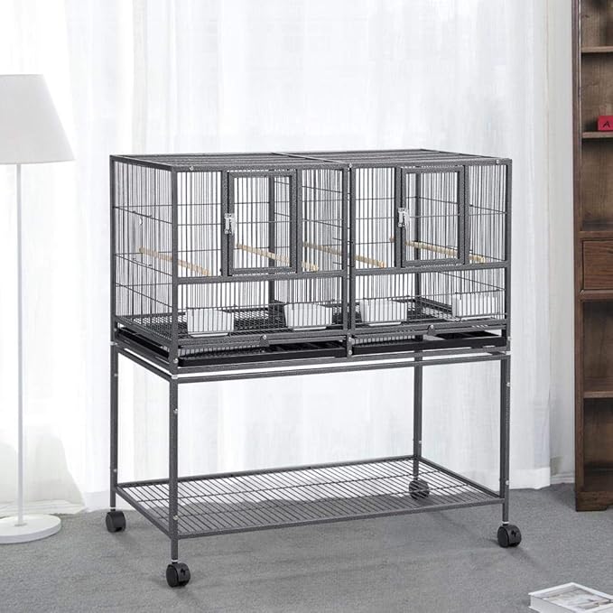 Topeakmart 5 Pack Divided Breeder Parakeet Canary Lovebird Finch Budgie Bird Cages W/Rolling Stand