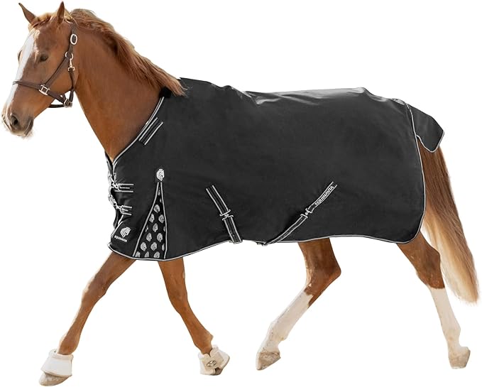 Equinavia Norse Lightweight 100g Fill Horse Rain Blanket | Waterproof Turnout Sheet - Black - 66 in - Black - 84 in