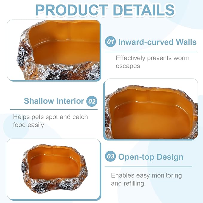 Reptile Food Bowl, Reptile Feeding Dish Corner Bowl Water Resin Rock Worm Feeder Dish S (5.1 in, Orange), Intended for Lizards/o/Scaled Pet/Leopard o/Spiders