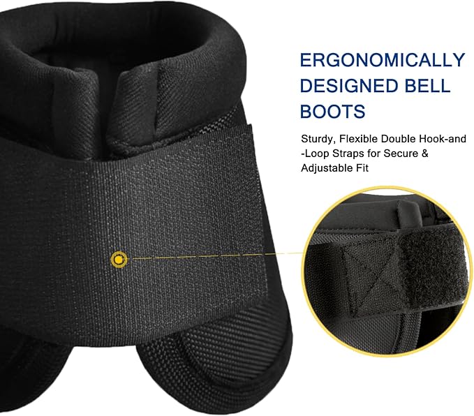 Equine Ballistic Overreach Bell Boots - No-Turn Horse Hoof Protection Boots (Sold in Pairs) - Black, Large