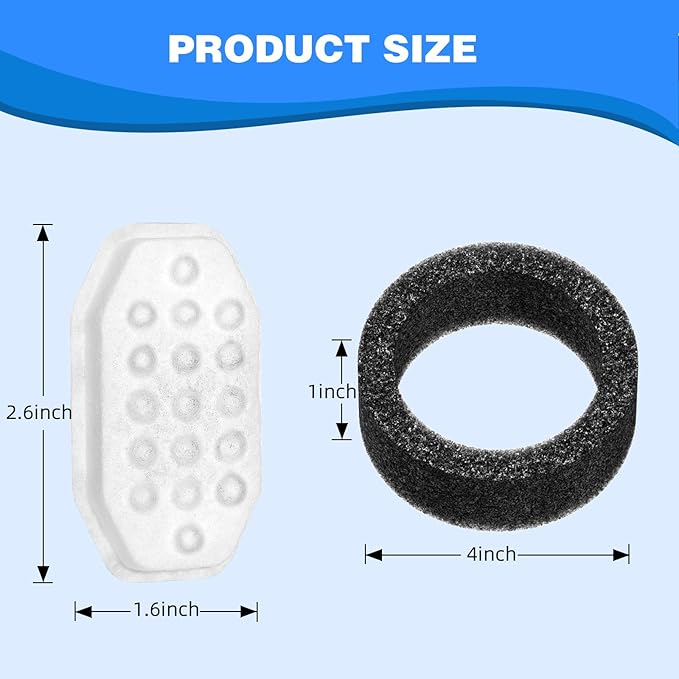 Cat Water Fountain Filters Pre-Filter Sponges for 3.2L/108oz Automatic Pet Fountain Dog Water Fountain (8 Filters& 8 Sponges)