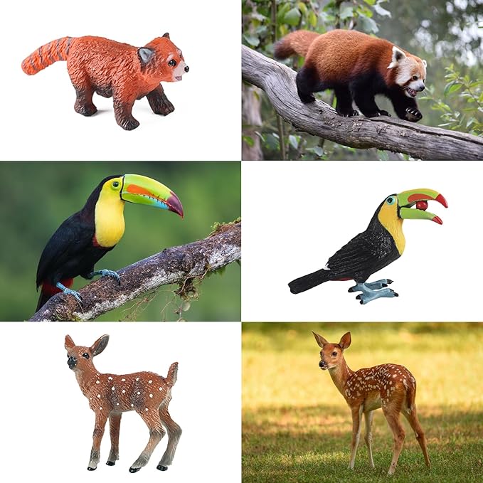 EOIVSH 16pcs Forest Animal Figures, Plastic Jungle Wild Animal Toys Figurines, Toy Figures & Playset Gift for 3 4 5 6 7 Boys Girls, Cake Topper
