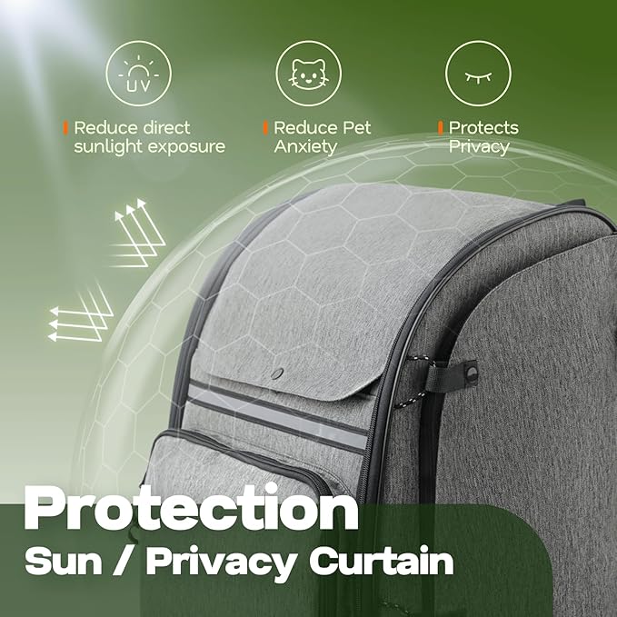 Premium Dog & Cat Carrier Backpack for Travel, Hiking & Vet Visits - Solid Durable Pet Backpack with Breathable Mesh, Safety Strap, Anti-Anxiety Curtain & Storage Pockets, Gray