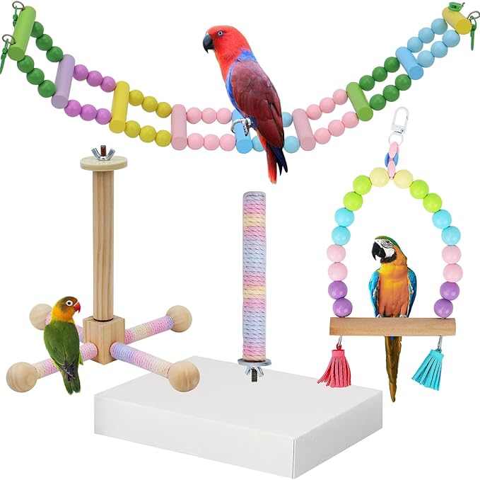 4 Pcs Parakeet Toys,Colorful Bird cage Accessories,Bird Swing,Chewing Wooden Perch, Bird Toy for Parakeets,Cockatiel