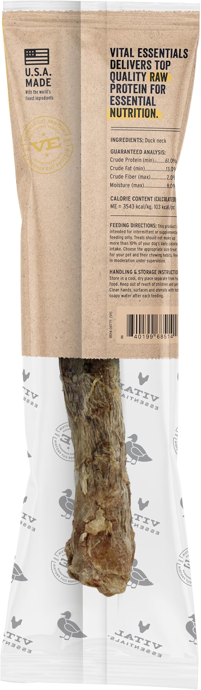 Vital Essentials Freeze-Dried Raw Duck Neck Dog Treat & Natural Chew, 3-Pack | Single Ingredient Dog Treat for Light Chewers | Made in USA