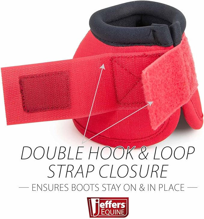 Jeffers Equine No Turn Bell Boots for Horses - Red, Medium | Shock Absorbing Hoof Protection | Secure Double Hook & Loop Closure, Perfect for Travel, Turnout, Training, & Riding - 1 Pair