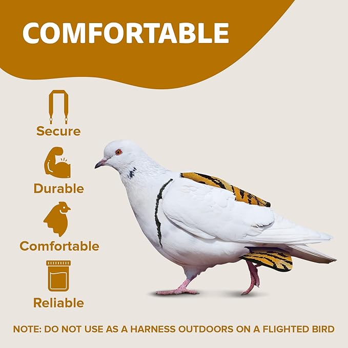 Hen Holster Wrap-Around Bird Diaper & Harness for Larger Pigeons, Small Breed - with Removable Liner, Adjustable Fit for Outdoor Adventures & Indoor Use, Easy to wear - Tiger, XS