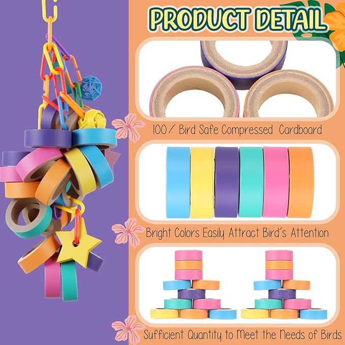Skyygemm 180 Pcs 1.85 Inch Bagels Bird Toys for Parrots Cardboard Bird for Chewing Shredding Foraging Play Foot Wooden Parrot Toys for Medium and Large Macaws Cockatoos