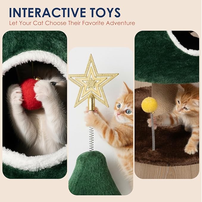 41" Tall Christmas Cat Tree, Stable Christmas Cat Tower with Scratching Posts and Gift Box, for Indoor Cats (41" Tall)
