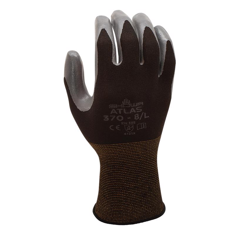 SHOWA ATLAS 370B Unisex Indoor/Outdoor Dipped Work Gloves Black/Gray S 1 pair 370BS-06.RT