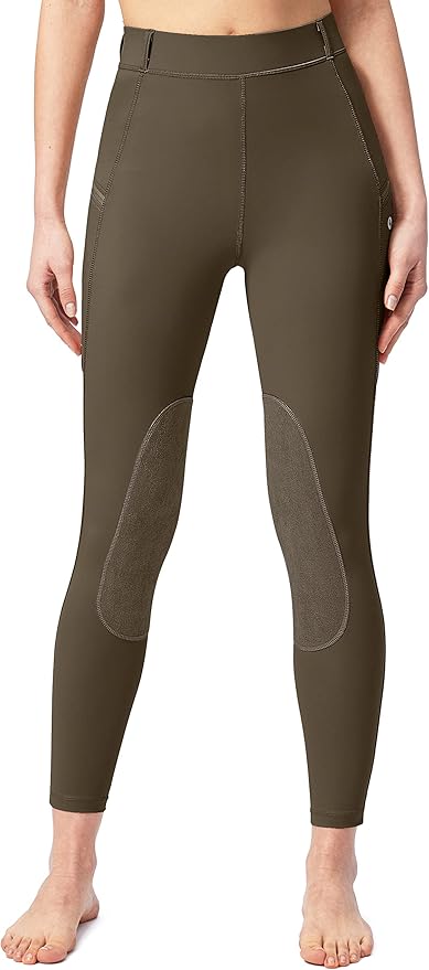 SANTINY Women's Horse Riding Pants with Zipper Pockets Knee-Patch Schooling Tights Equestrian Breeches for Women