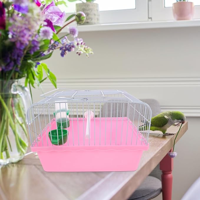 BESPORTBLE Spacious Bird Carrier Travel Cage Lightweight Portable Bird Cage with Perch Food Box Water Feeder for Parrots and Lovebirds Abs Iron Design for Travel Storage Color