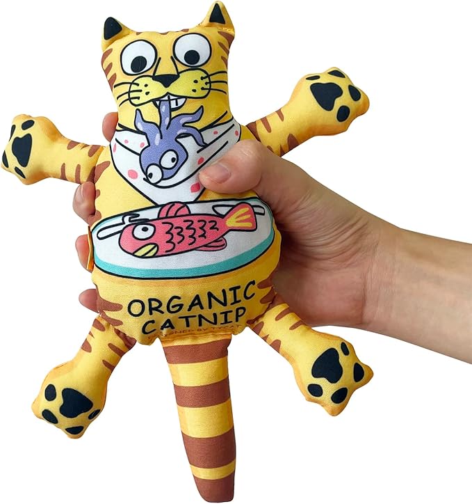 TTcat Organic Catnip Pillow for Indoor Cat and Kitten,Cat Crinkle Kicker Toy Chew Toy,Yellow