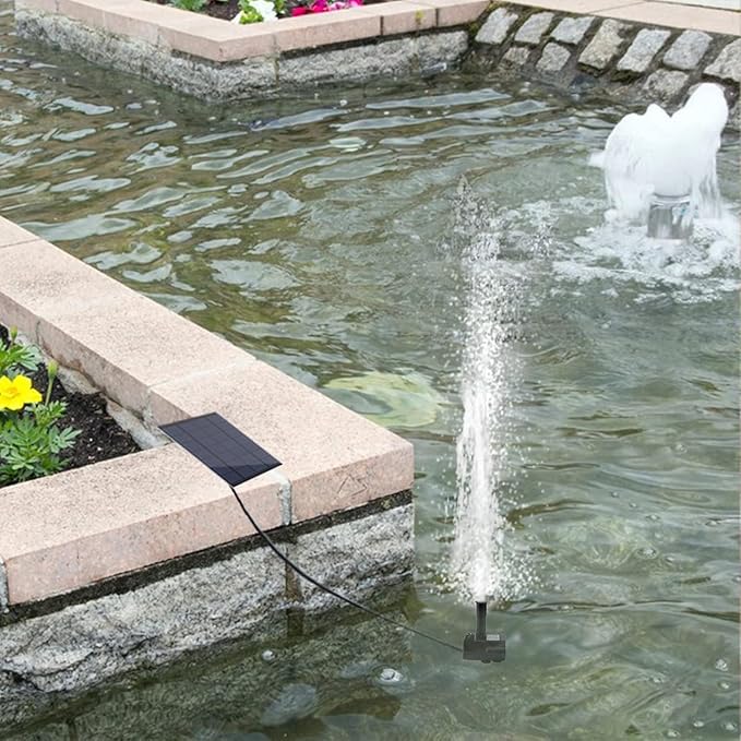 Solar Fountain Pump Kit with Separate Solar Panel, 1.8 W Upgraded Solar Water Pump with 3 M Long Cable & 4 Nozzles Solar Water Fountain for Bird Bath, Outdoor Pond, Patio Garden No Power Storage