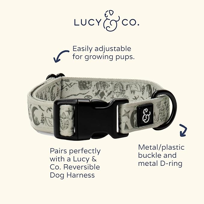 Lucy & Co. Dog Collar - Durable Lightweight Designer Collar for Pets - Adjustable Metal Safety Buckel. - Green Outdoor Plaid - Large