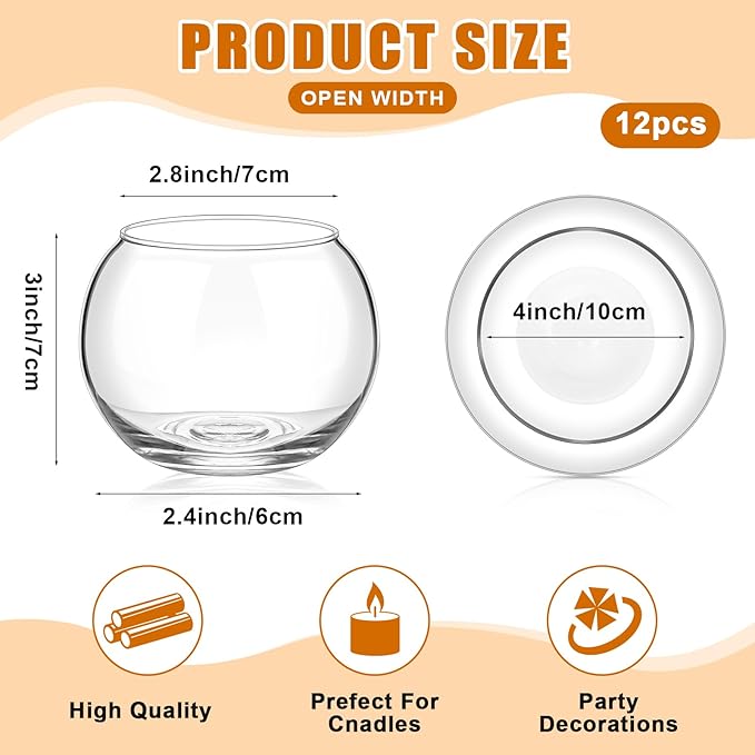 Zopeal 12 Pcs Fish Bowl Vase Glass Bubble Bowl Globe Glass Clear Bubble Vase Round Terrarium Goldfish Flower Centerpiece for Wedding Event Arrangement Office Home (3.5" h X 3.94" w)