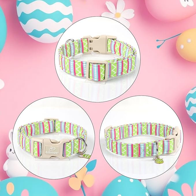Easter Dog Collar for Large Dogs - Brightly Colored Stripe Easter Collars for Boy Girl Dogs, Adjustable Spring Holiday Pet Collars with Quick Release Buckle XL