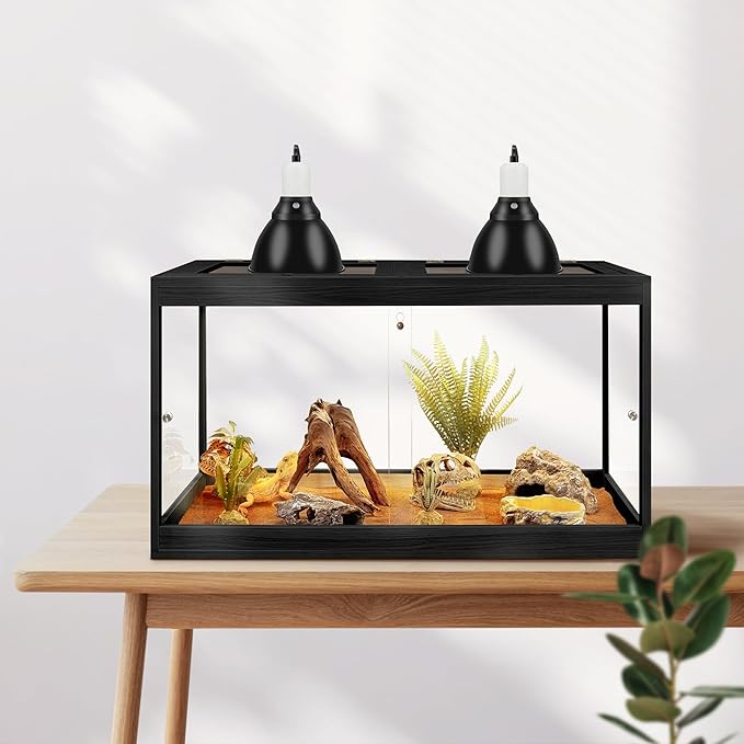 PROLEE Bearded Dragon Tank,28 Gallon Tempered Glass Reptile Tank with Mesh Roof and Front Sliding Door, Anti-Scratch Lizard Tank,Spacious Reptile Enclosure for Snakes,Lguanas, Chameleons(Black)