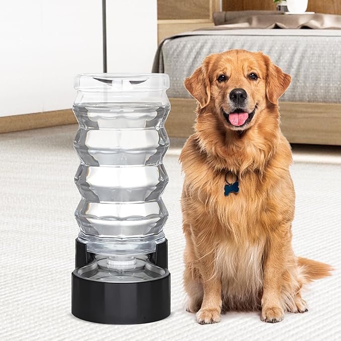 RIZZARI Large Dog Water Dispenser: Stainless Steel Pet Water Bowl - 9L Black Stainless Steel Automatic Pet Gravity Feeder with Filter Indoor/Outdoor