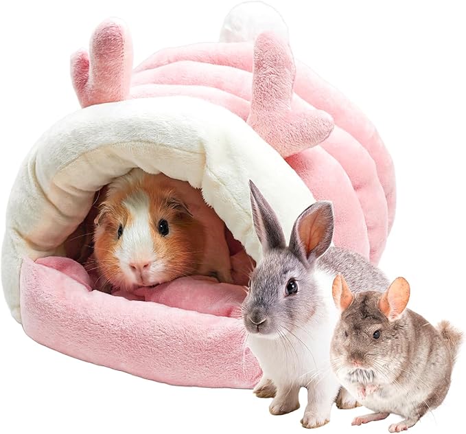 Guinea Pig Hideout, Warm Bed for Guinea Pig,Rabbits, Chinchillas, Cozy Small Animal Winter Shelter (Pink, Medium)