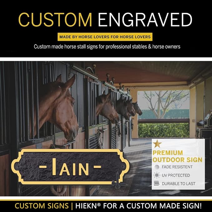 Acrylic Horse Stall Name Plate, 2.4" x 8" Personalized Stall Signs, UV Protected, Custom Pet Name Sign, All Weather Adhesive, Mounting (Gold, Style 4)