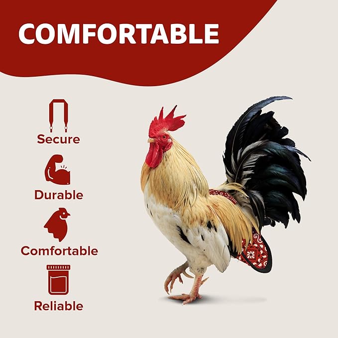 Hen Holster Wrap-Around Bird Diaper & Harness for Hens, Roosters, Ducks - with Removable Vinyl Liner, Adjustable Fit for Outdoor Adventures & Indoor Use - Easy to wear - XL, Red Bandana