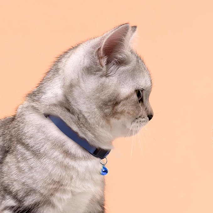 Breakaway Cat Collar with Bell - Leather Adjustable Kitten Collars with Safety Quick Release Buckle - Soft Small Pet Collars for Girl & Boy Cats (Deep Blue)