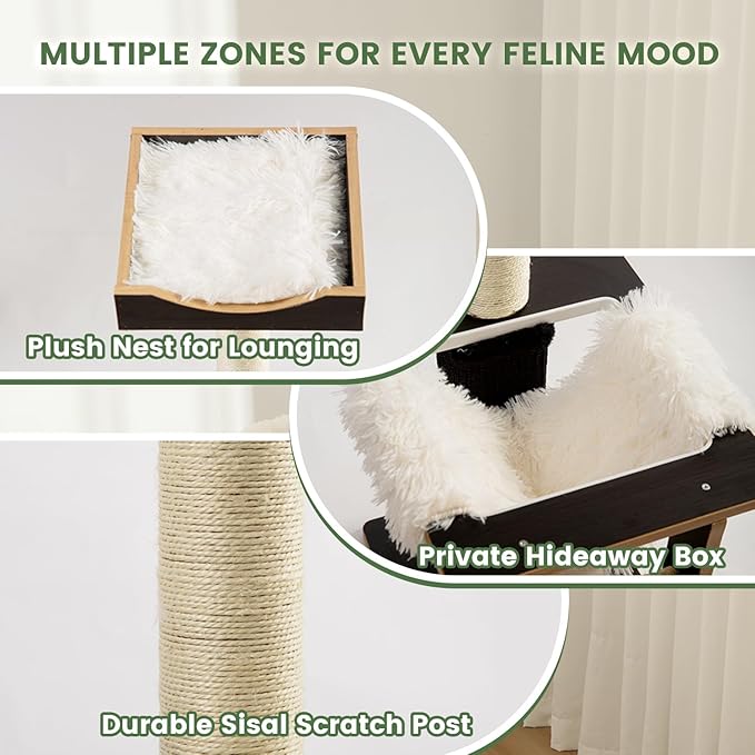 Cat Tree, 37.4-Inch Cat Tower with Plush Cozy Perch for Indoor Cats, Sturdy Tower with Fully Sisal-Wrapped Columns and Plush Toy Ball for Kitty Play, Black