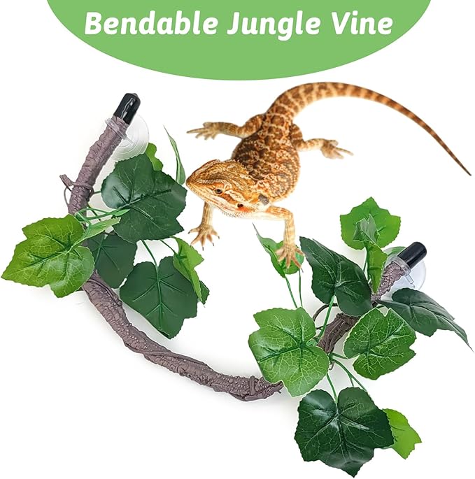 VCEPJH Reptile Climbing Branch Decor 2 Pcs Bendable Jungle Vine with Suction Cup Terrarium Plant Decoration for Gecko Bearded Dragons, Snake,Frogs, Chameleons Cage Accessories (U)