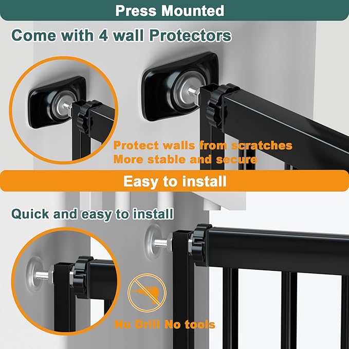 40.55" Tall, 69.48-77.36 Inch Wide, 1.37" Ultra Narrow Spacing Dog Pet Baby Gate Indoor for Doorway Hallway, Pressure Mounted 70 71 72 73 74 75 76 77 Inches Wide Black