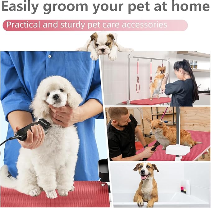 47'' Dog Grooming Table for Large Dogs, Foldable Grooming Table for Dogs at Home with Adjustable Arm & Clamp, Non-Slip Waterproof Top, Mesh Tray & Tool Holder, Stainless Steel Legs, 330LBS Capacity