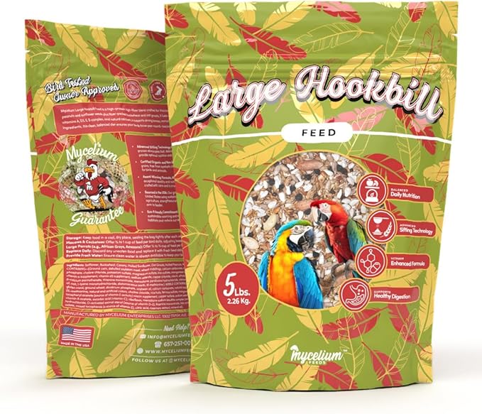 Mycelium Organic Large Hookbill Feed (5 LB Bag) | Balanced Bird Food for Large Pet Birds| High-Protein Seed Mix | Supports Energy & Digestion | USA-Grown, Non-GMO