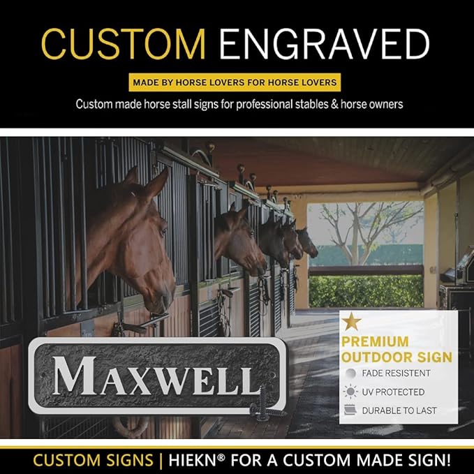 Acrylic Horse Stall Name Plate, 2.4" x 8" Personalized Stall Signs, UV Protected, Custom Pet Name Sign, All Weather Adhesive, Mounting (Silver, Style 3)