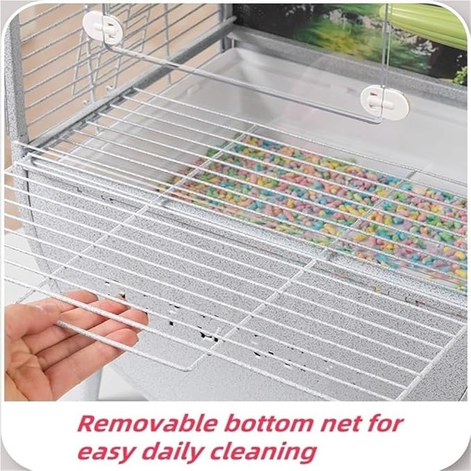 Dometop Bird Aviary with Transparent Door, Wrought Iron Bird Parrot Cage, Indoor Aviary for Small Parrots Parakeets Cockatiels (White)