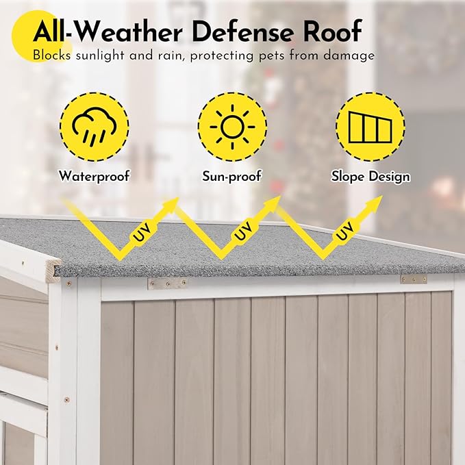 Insulated Outdoor Cat House Weatherproof, Wooden Cat House with All-Round Foam Insulation, 2 Doors, Feral Cats Shelter for Winter, 34.4''x21.6''x25.6''