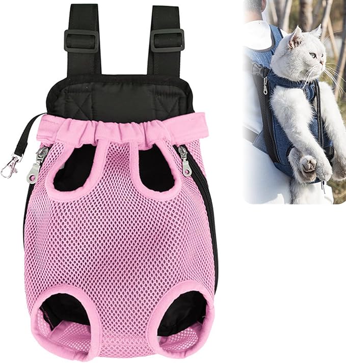 Portable Pet Carrier Backpack, Adjustable Pet Front Cat Dog Carrier Backpack Travel Bag for Small Medium Dogs Cats Puppies, Cat Backpack Carrier for Hiking Cycling (A, L)
