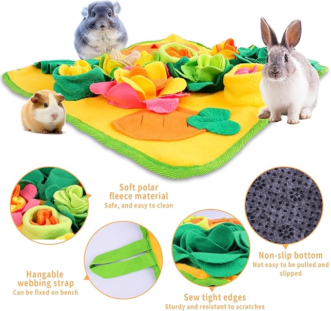 Rabbit Foraging Mat,Snuffle Mat for Small Animals Bunny Puzzle Toys Pets Interactive Feeding Mat for Guinea Pigs Hedgehog Chinchilla Puppies (Yellow, M)