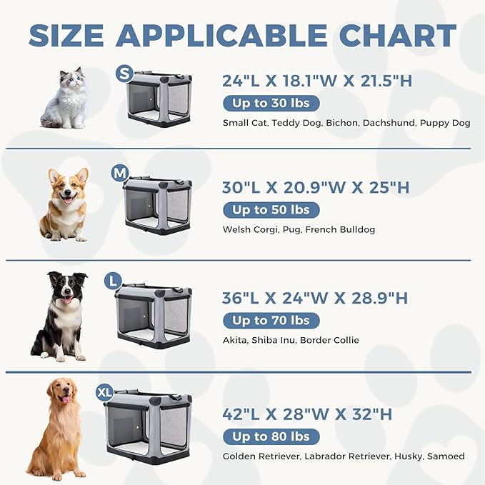 DUMOS Dog Crate 42 Inch Travel Cat Pet Carrier for Extra Large Dog, Portable Foldable Soft Pet Crate with Storage Bag & Washable Pad for Indoor Outdoor Dog Kennel Carrier (XL-80lbs, Grey)