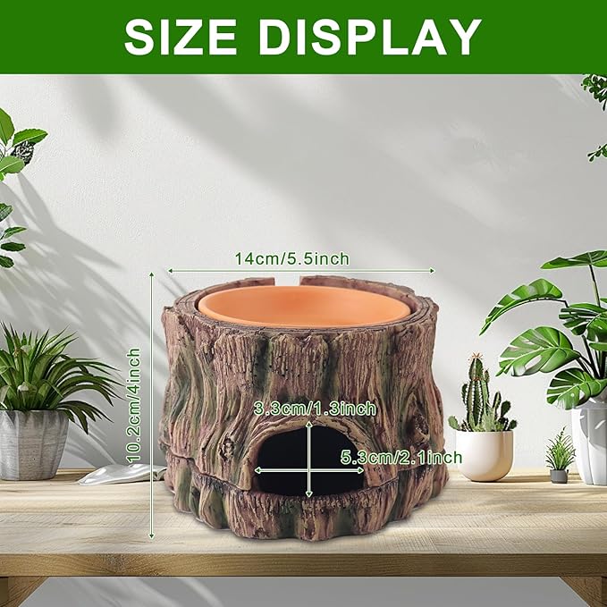 3 in 1 Reptile Hide Cave with Humidifying Basin & Detachable Base, Terrarium Tank Decor Moisture Keeping Hideout Cave for Small Reptiles Crested Gecko, Leopard Gecko, Lizard, Snake, Crabs