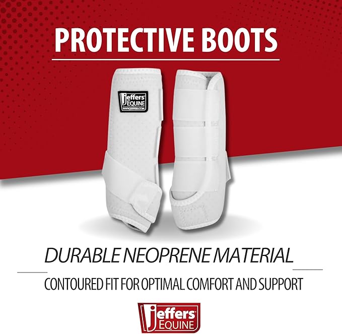 Jeffers Equine Protective Horse Boots 1 Pair White, Safe Neoprene Leg Guards & Comfortable Fit, Durable Strap Closures, Front & Hind Support, Equestrian Accessories for Travel & Riding - Small