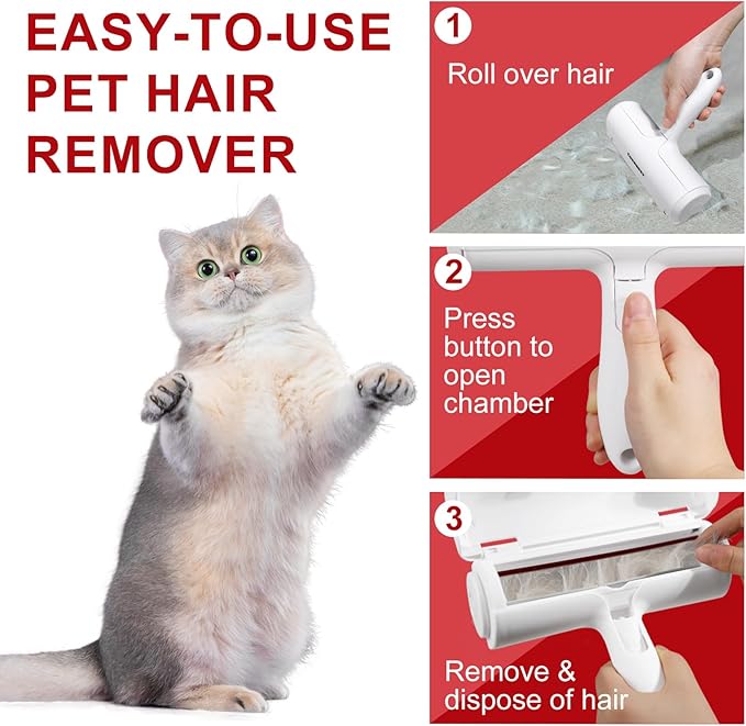 Pet Hair Removal Tool – Reusable Lint Roller for Dogs & Cats – Self-Cleaning Fur Remover Brush - Portable, Multi-Surface Fur Removal Tool - Glove Brush and Pet Hair Extra Sticky Roller