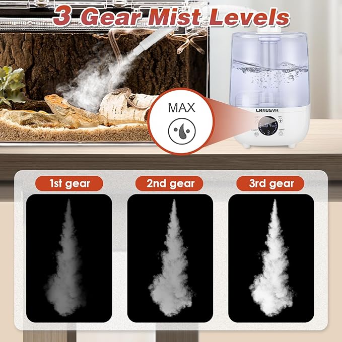 LANUEVA Reptile Humidifier with Humidity Control, Reptile Fogger with 4L Large Tank & Telescopic Hose for Terrariums, Remote Control & Touch Screen, Timing Function, for Reptiles, Green Plants (4L)