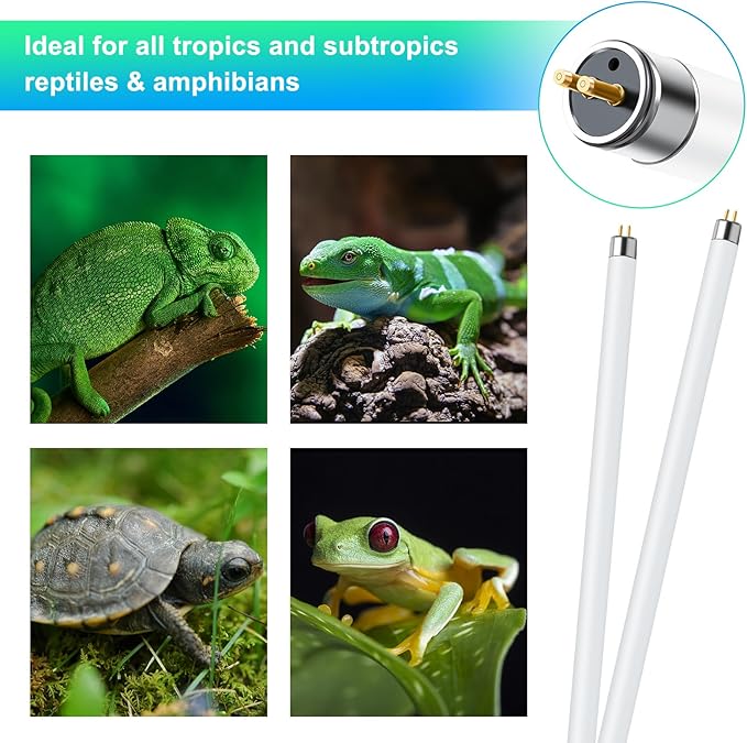 LUCKY HERP 2 Pack T5 UVB 5.0 Reptile Light 39W, UVA UVB Fluorescent Lamp Tube, UVB Lighting Bulb for Turtles, Chameleon, Tortoises, Lizard
