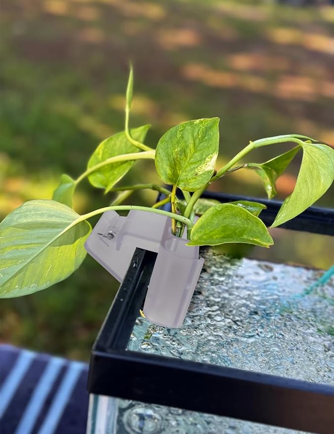 2 Pk Upgraded Aquarium Plant Holder, 3-Hole Hanging Aquarium Plant Holder with Clip, Suitable for Fish Tank Plant Potting, Aquarium Decoration, White